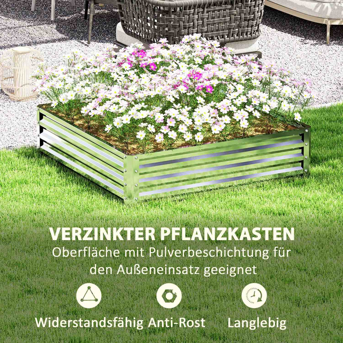 Raised bed, flower box, vegetable bed, planter, herb bed for garden, terrace, balcony, steel, silver, 120 x 120 x 30 cm |
