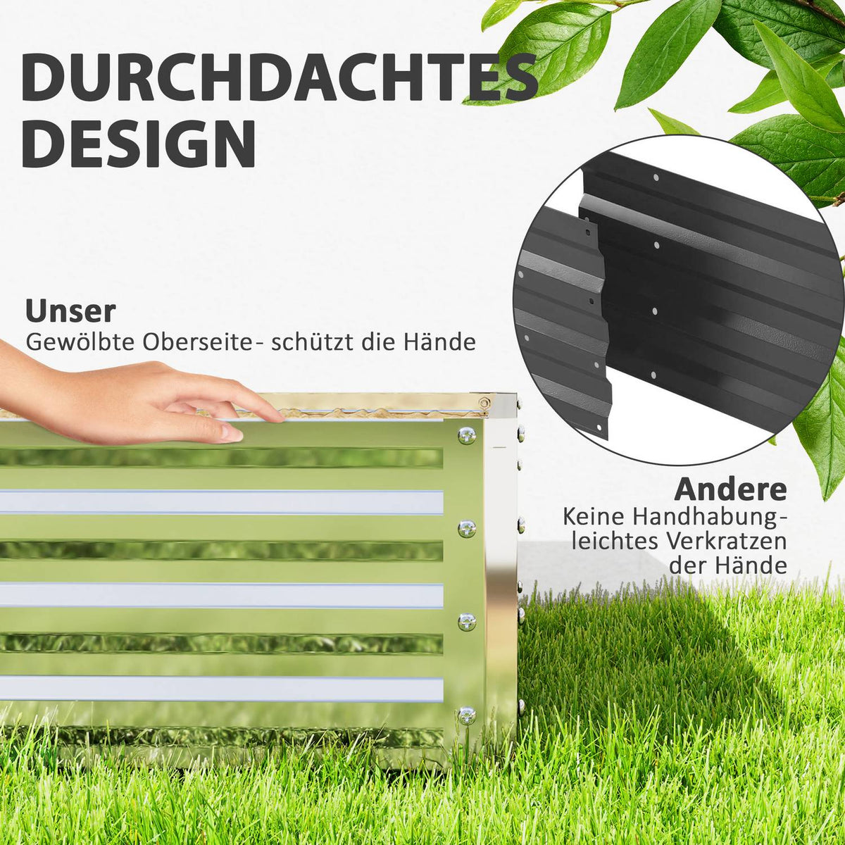 Raised bed, flower box, vegetable bed, planter, herb bed for garden, terrace, balcony, steel, silver, 120 x 120 x 30 cm |