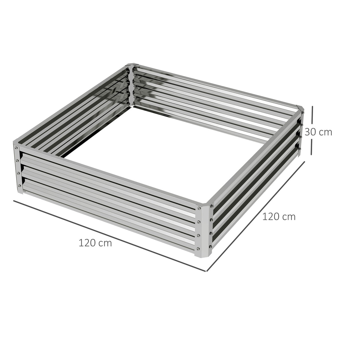 Raised bed, flower box, vegetable bed, planter, herb bed for garden, terrace, balcony, steel, silver, 120 x 120 x 30 cm |