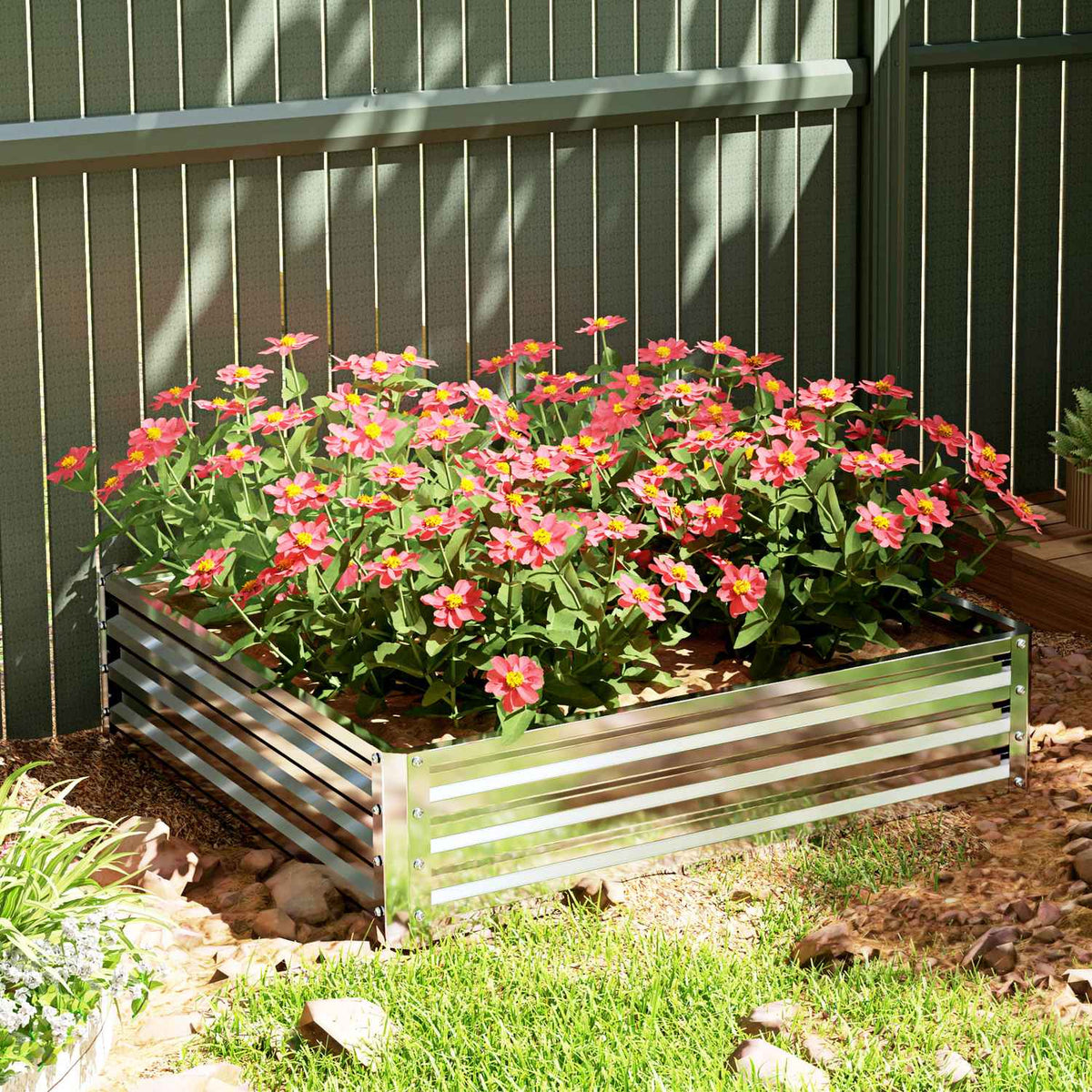 Raised bed, flower box, vegetable bed, planter, herb bed for garden, terrace, balcony, steel, silver, 120 x 120 x 30 cm |