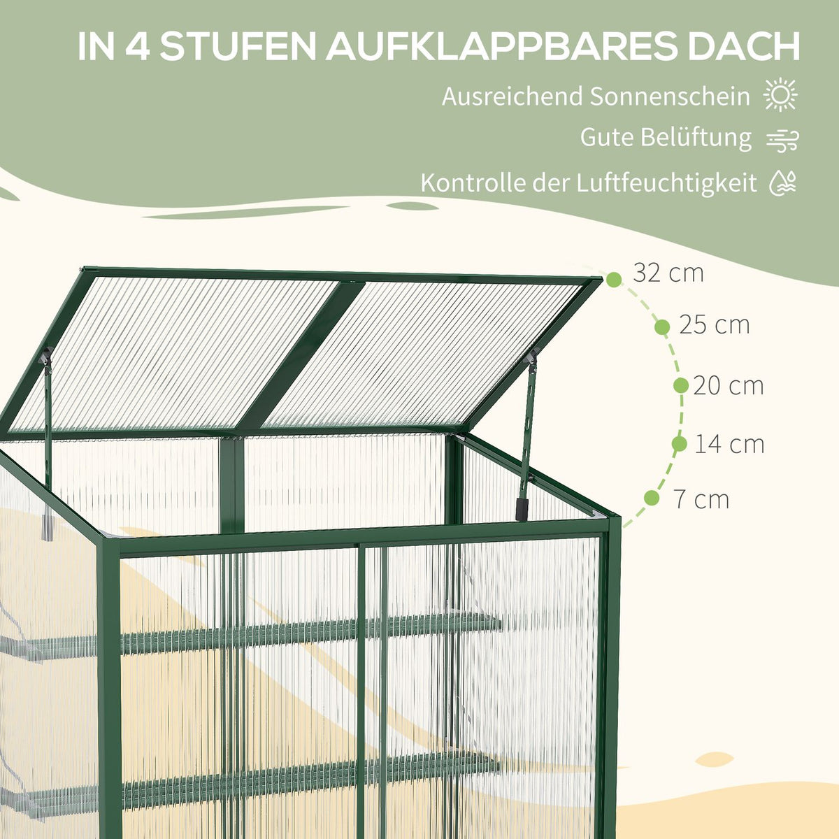 Raised bed, greenhouse with sliding door, shelves, cold frame, plant bed with opening roof, aluminum + polycarbonate, 110 x 60 x 98.5 cm