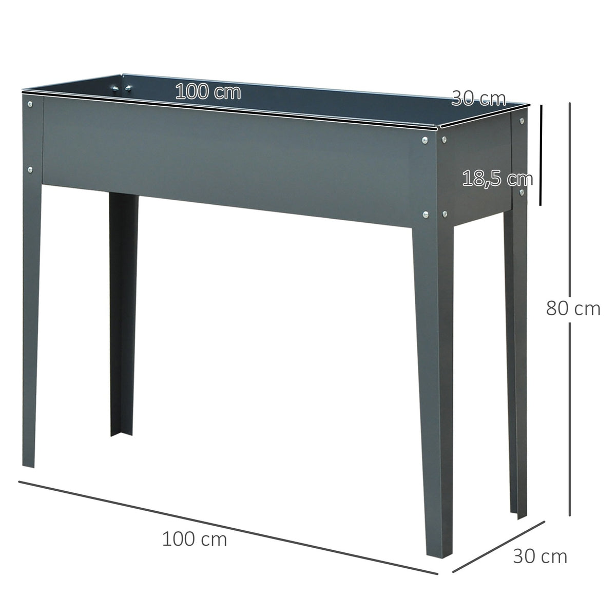 Raised bed herb bed plant box with feet and 3 drainage holes 100 x 30 x 80 cm made of metal for garden and balcony
