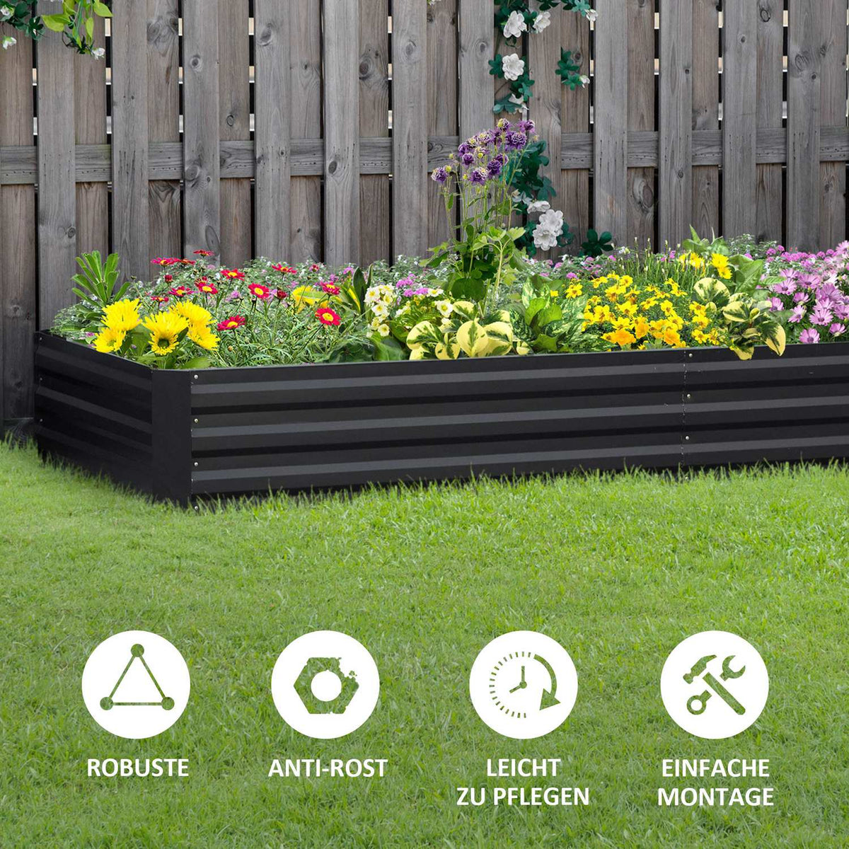 Raised bed made of steel 241 x 90.5 x 30 cm plant box flower box garden bed herb bed vegetable bed gray for garden lovers