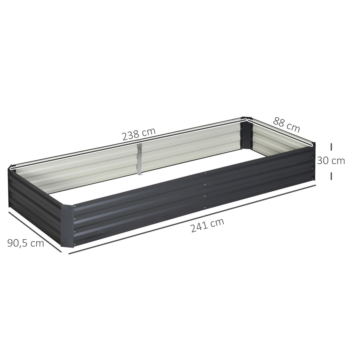 Raised bed made of steel 241 x 90.5 x 30 cm plant box flower box garden bed herb bed vegetable bed gray for garden lovers