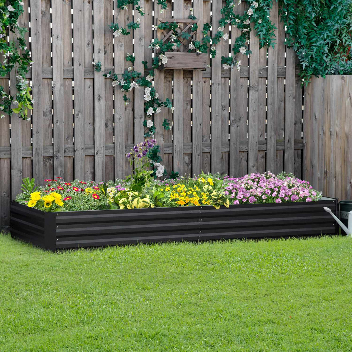 Raised bed made of steel 241 x 90.5 x 30 cm plant box flower box garden bed herb bed vegetable bed gray for garden lovers