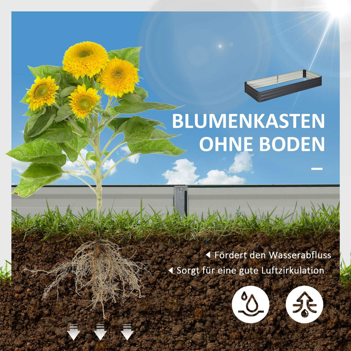 Raised bed made of steel 241 x 90.5 x 30 cm plant box flower box garden bed herb bed vegetable bed gray for garden lovers
