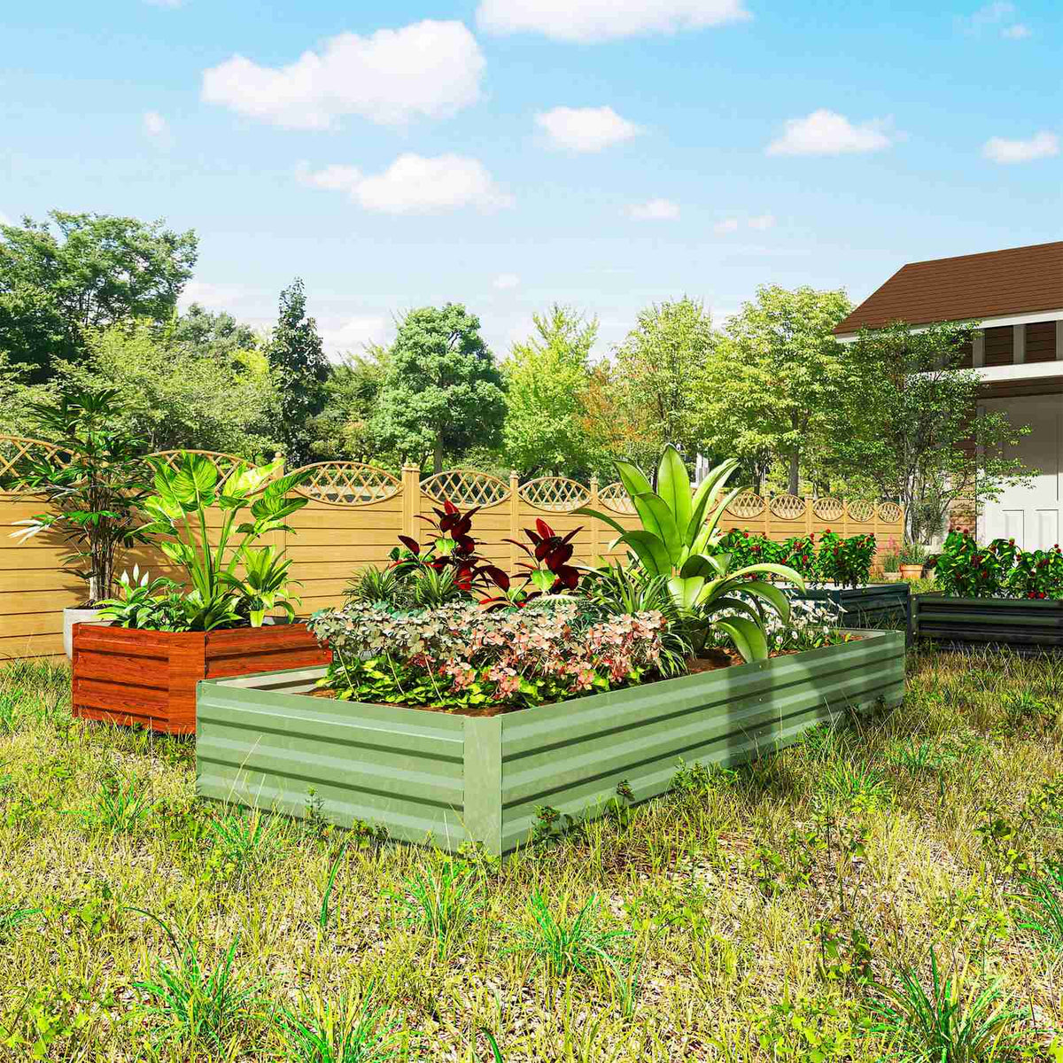 Raised bed made of steel, 241 x 90.5 x 30 cm plant box, plant pot, flower box, garden bed, herb bed, vegetable bed for balcony, terrace, green |