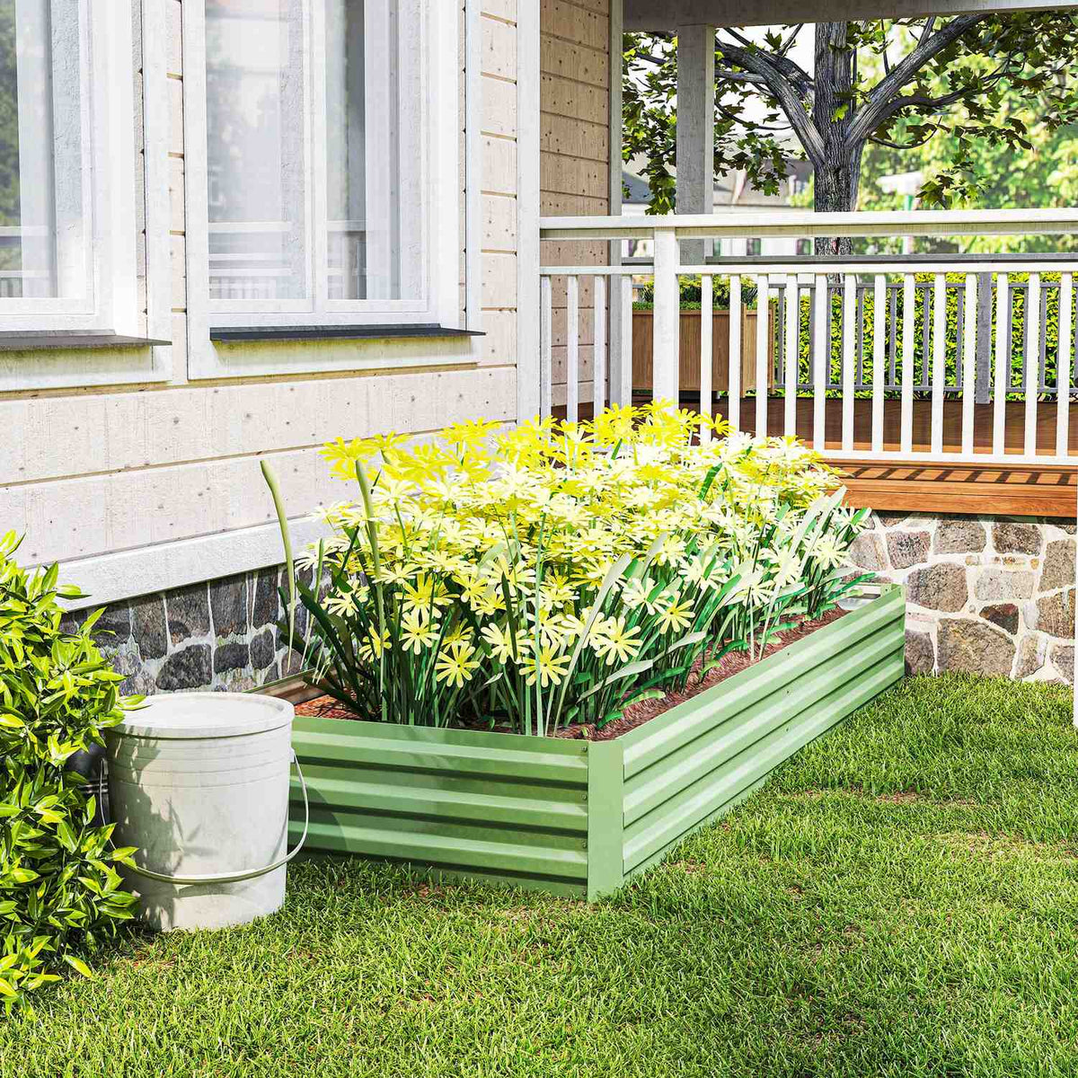 Raised bed made of steel, 241 x 90.5 x 30 cm plant box, plant pot, flower box, garden bed, herb bed, vegetable bed for balcony, terrace, green |