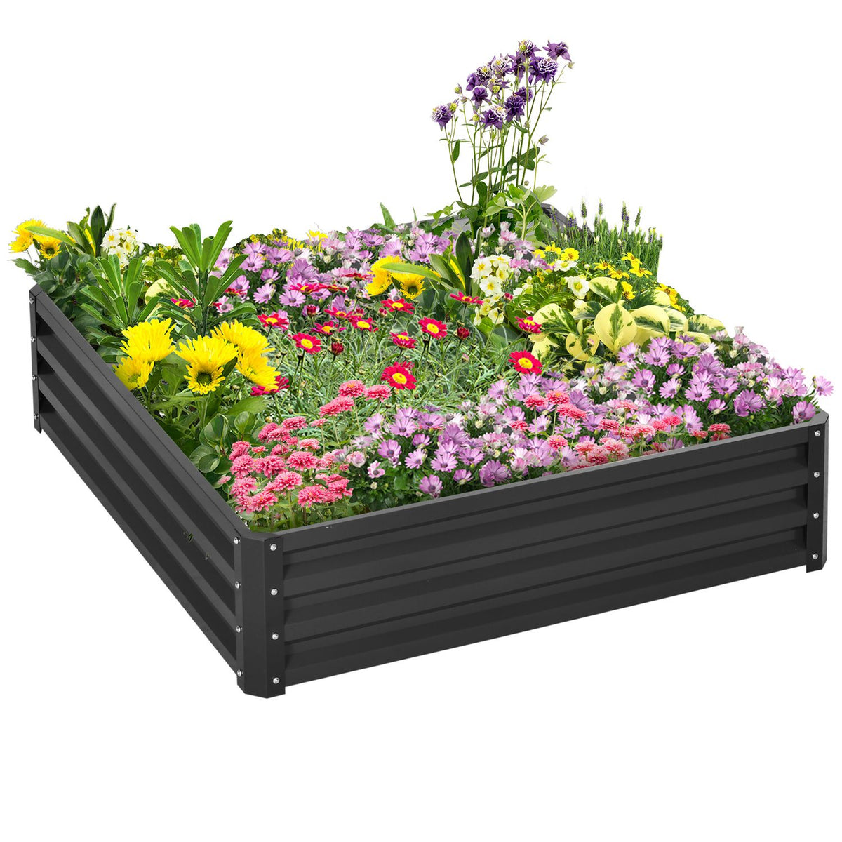 Raised bed made of steel flower box 120x120x30cm for garden terrace balcony grey, plant box vegetable bed