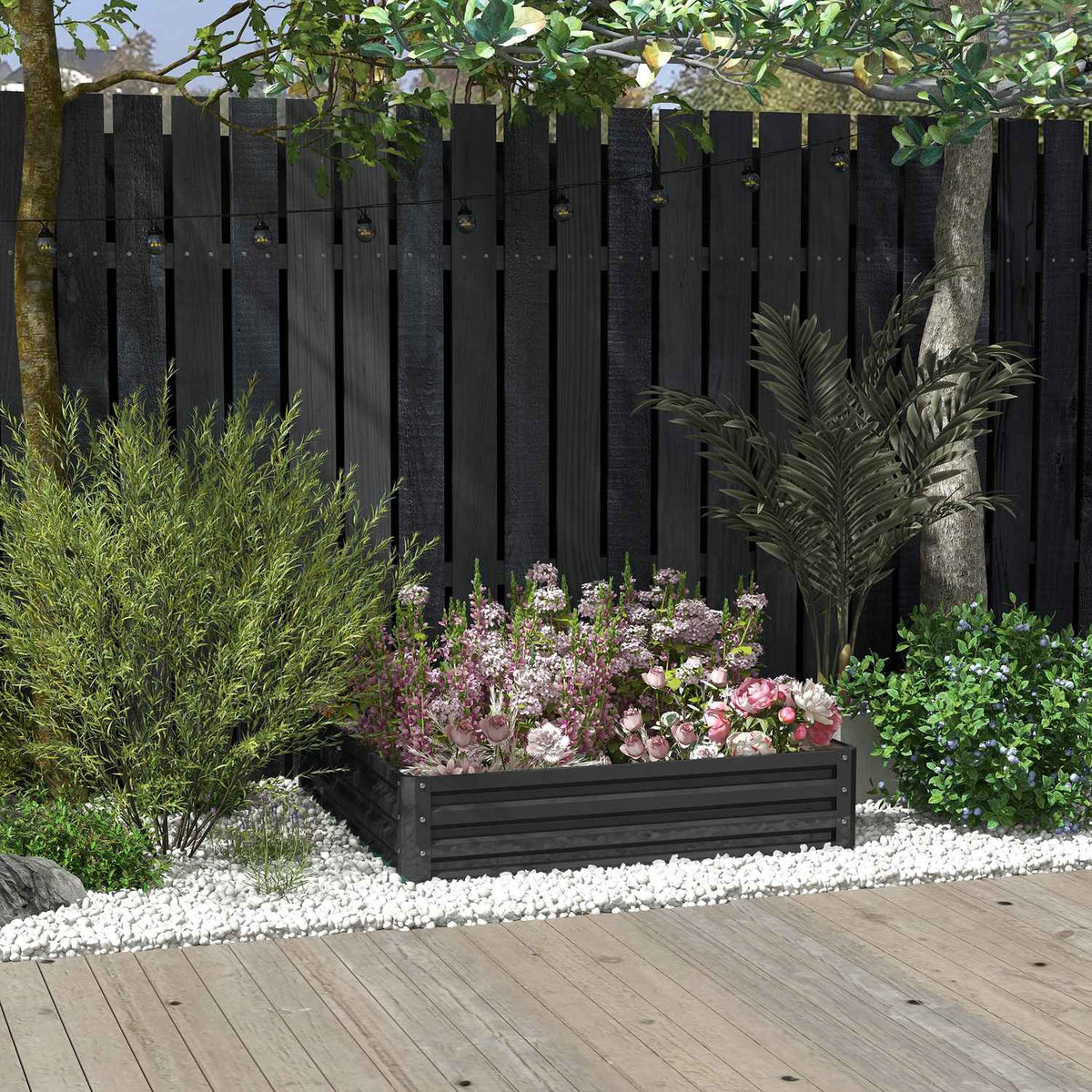 Raised bed made of steel flower box 120x120x30cm for garden terrace balcony grey, plant box vegetable bed