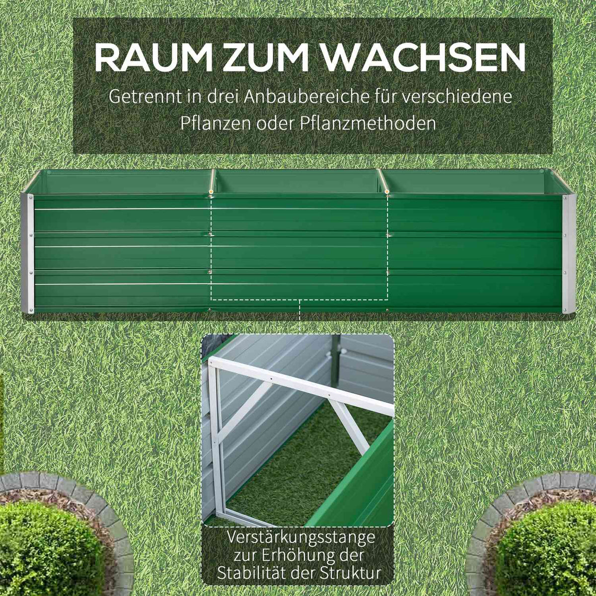 Raised bed made of steel garden bed planter flower box 183 x 47 x 40 cm with gloves in green for vegetables & flowers