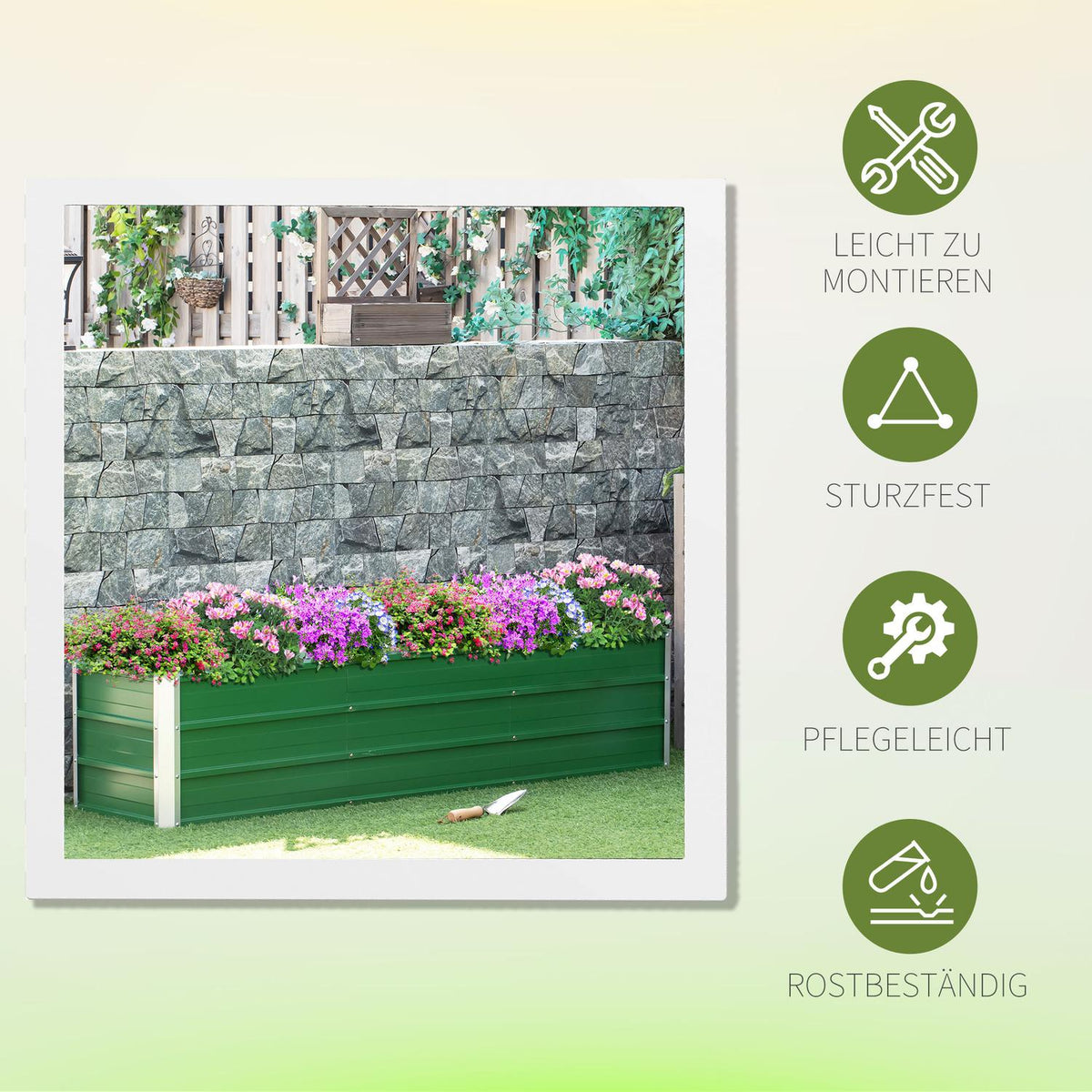 Raised bed made of steel garden bed planter flower box 183 x 47 x 40 cm with gloves in green for vegetables & flowers