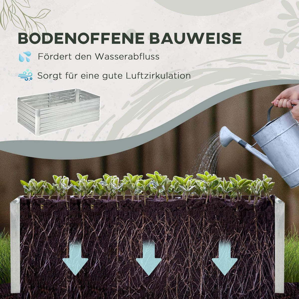 Raised bed made of steel, plant bed, cold frame, garden bed, flower box, pluggable, plant box, plant pot, 180 x 90 x 60 cm for garden, balcony, terrace, vegetable bed for flowers, plants, fruit