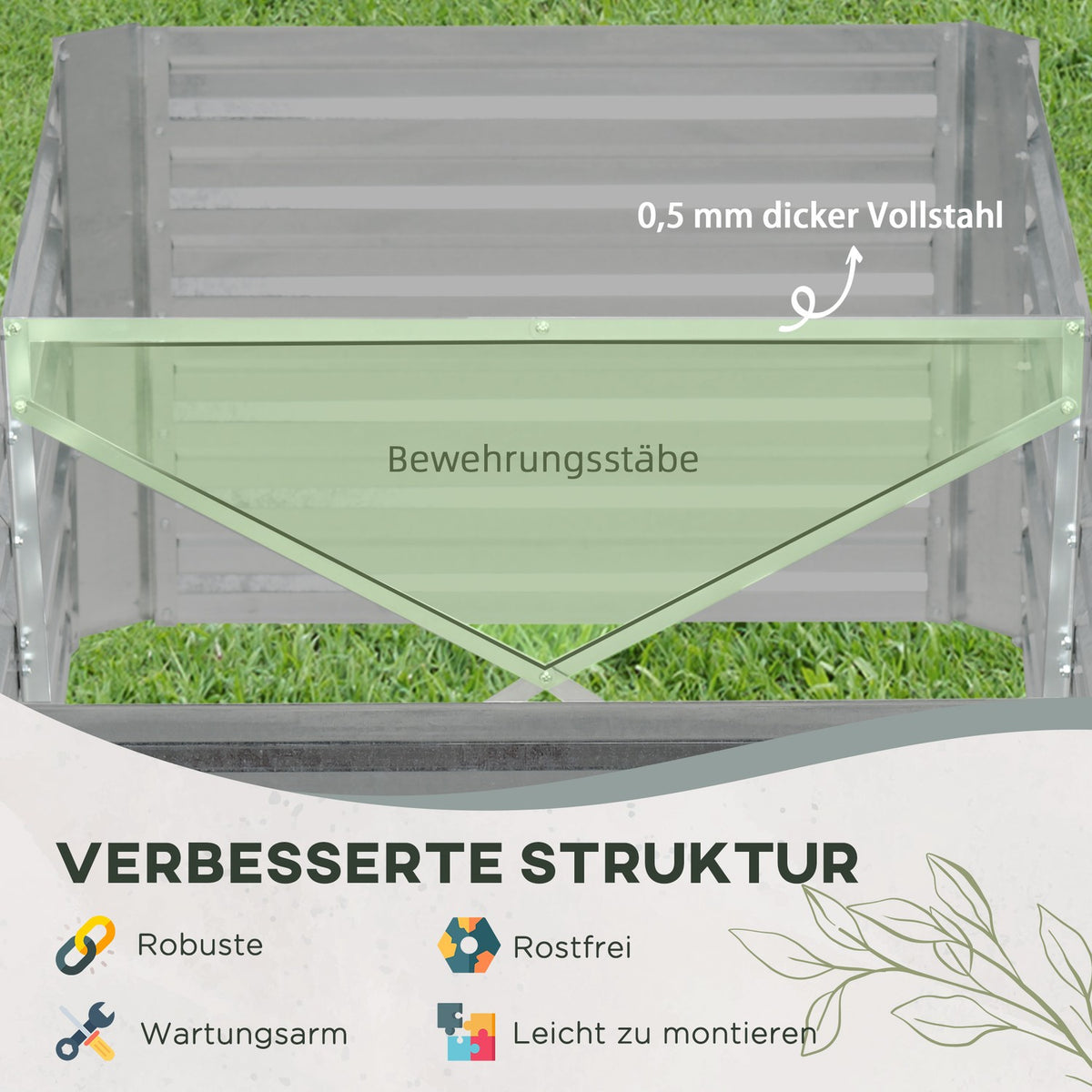 Raised bed made of steel, plant bed, cold frame, garden bed, flower box, pluggable, plant box, plant pot, 180 x 90 x 60 cm for garden, balcony, terrace, vegetable bed for flowers, plants, fruit