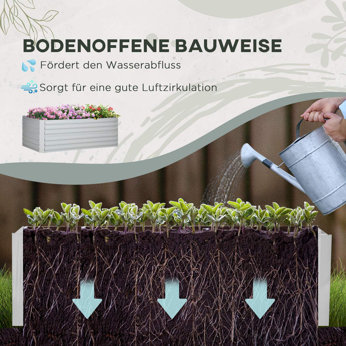 Raised bed made of steel, plant bed, cold frame, garden bed, flower box, pluggable, plant box, plant pot, 180 x 90 x 60 cm for garden, balcony, terrace, vegetable bed for flowers, plants, fruit