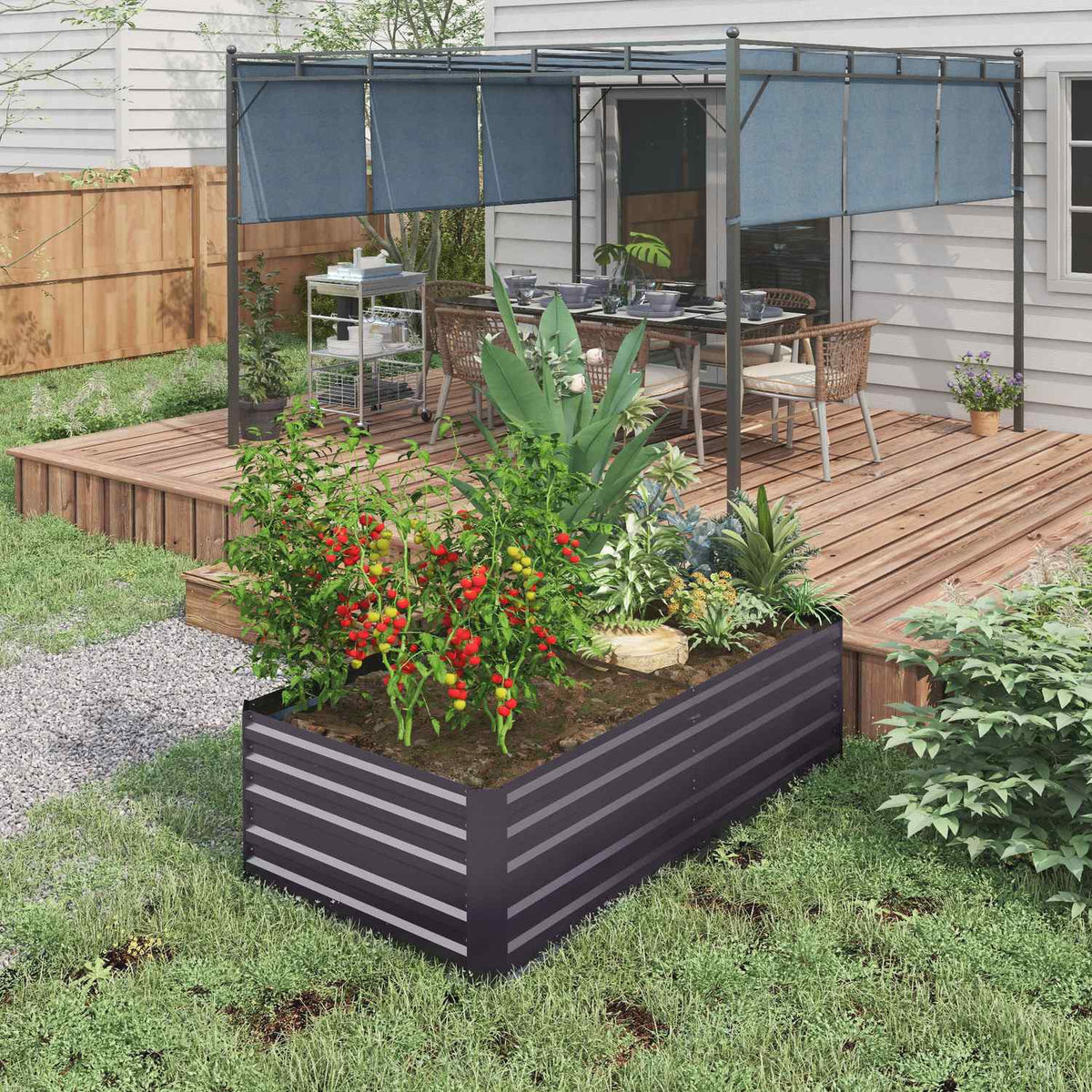 Raised bed made of steel, plant bed, cold frame, garden bed, flower box, pluggable, plant box, plant pot, vegetable bed, 180 x 90 x 60 cm for garden, balcony, terrace, garden trellis for flowers, plants, fruit