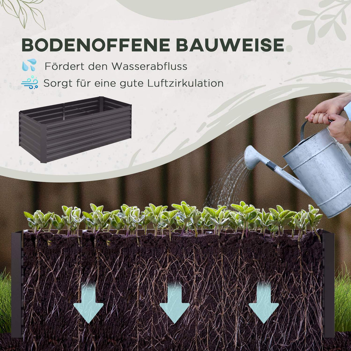 Raised bed made of steel, plant bed, cold frame, garden bed, flower box, pluggable, plant box, plant pot, vegetable bed, 180 x 90 x 60 cm for garden, balcony, terrace, garden trellis for flowers, plants, fruit