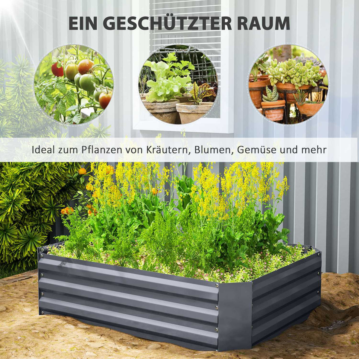 Raised bed made of steel, plant bed, cold frame, garden bed, flower box, stackable, plant box, vegetable bed, 120 x 90 x 30 cm for garden, balcony, plant pot for flowers, plants, vegetables