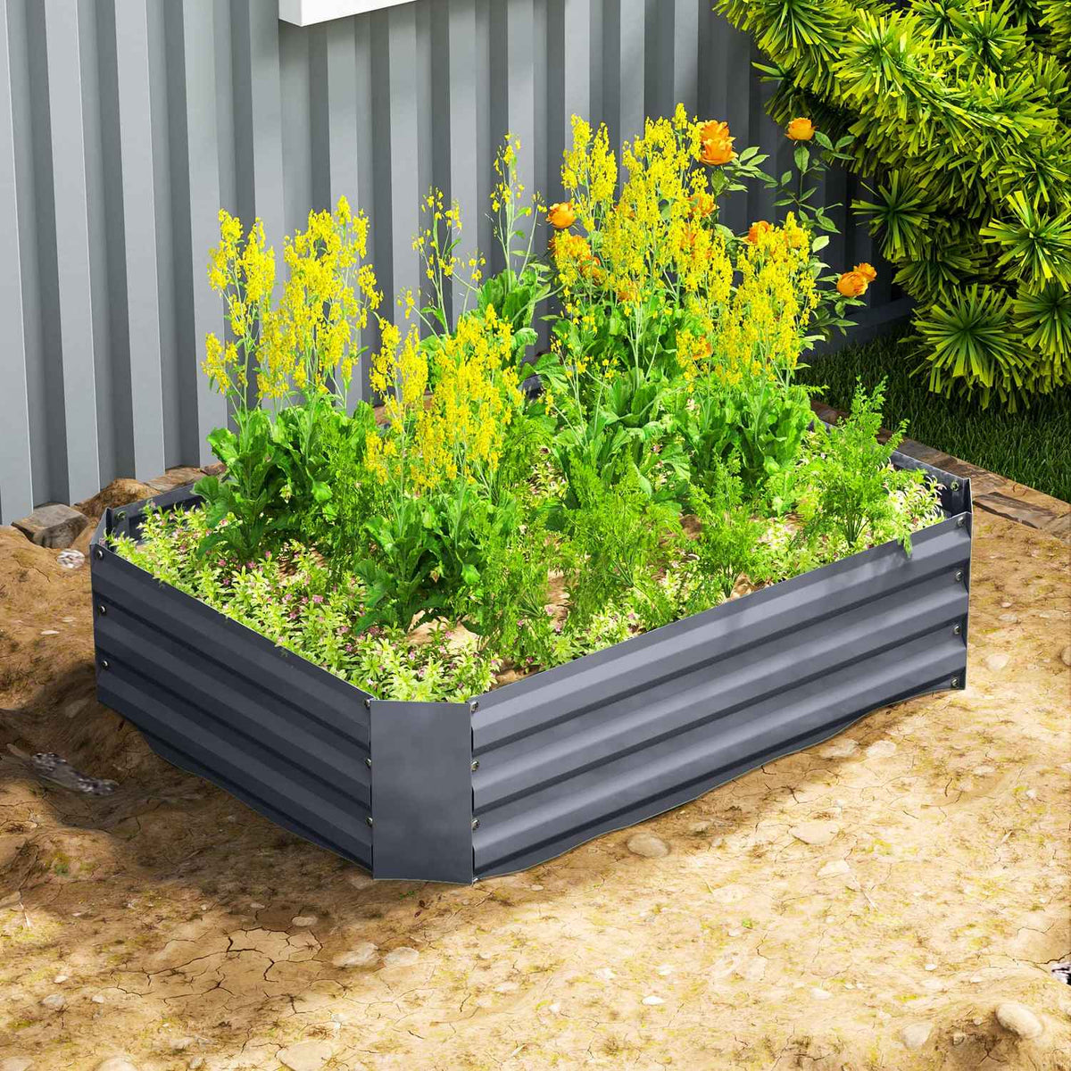 Raised bed made of steel, plant bed, cold frame, garden bed, flower box, stackable, plant box, vegetable bed, 120 x 90 x 30 cm for garden, balcony, plant pot for flowers, plants, vegetables