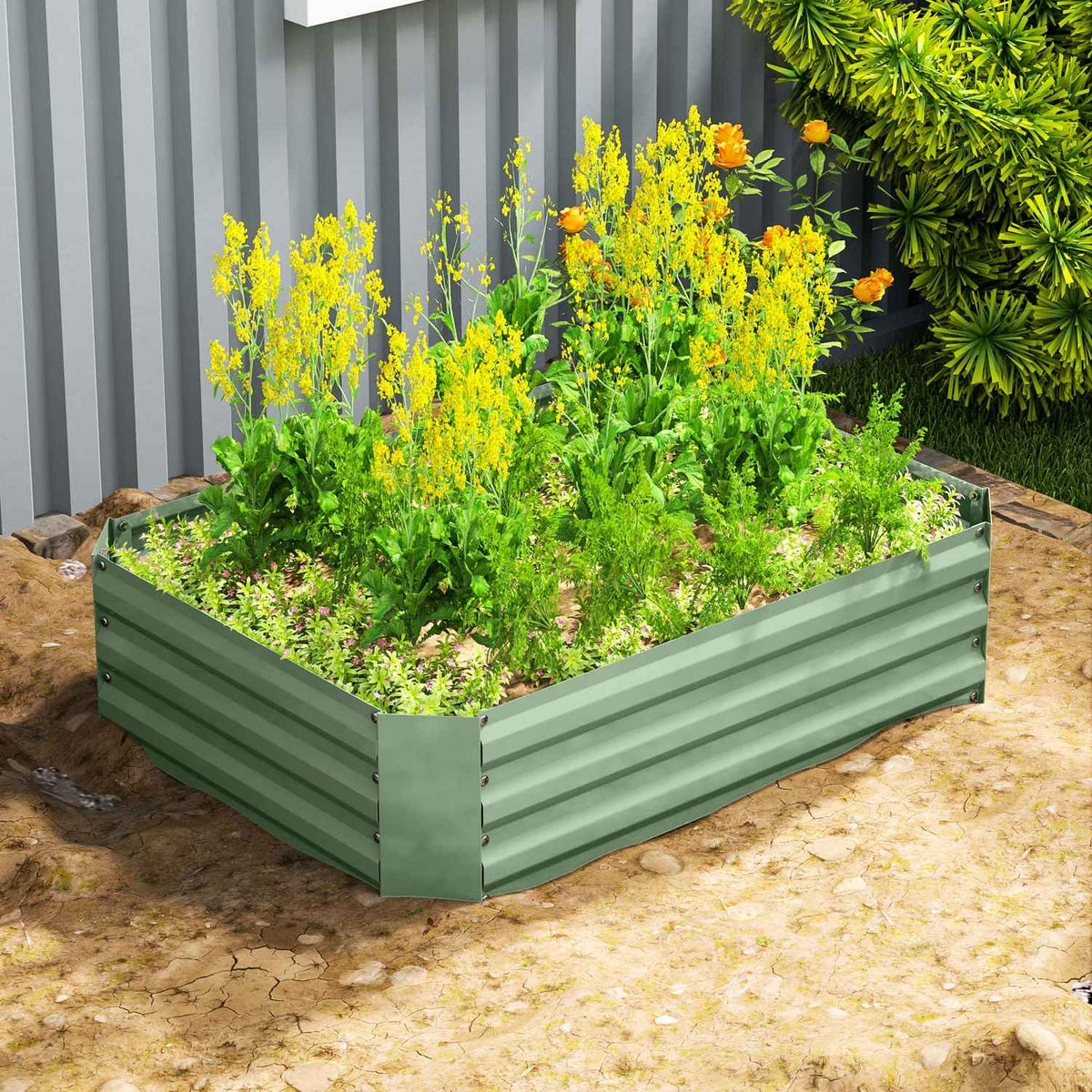 Raised bed made of steel, plant bed, cold frame, garden bed, flower box, stackable, plant box, vegetable bed, 120 x 90 x 30 cm for garden, balcony, plant pot for flowers, plants, vegetables