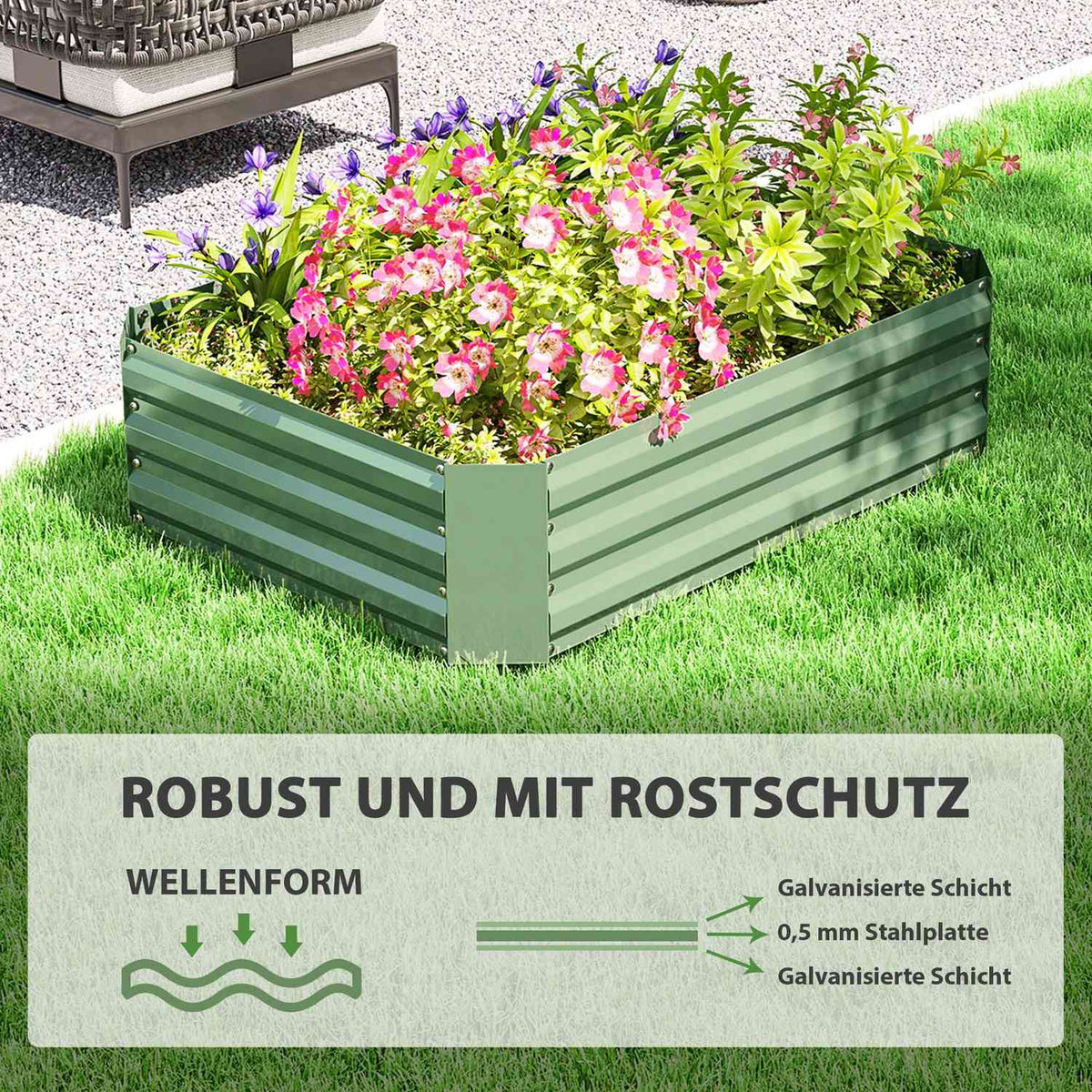 Raised bed made of steel, plant bed, cold frame, garden bed, flower box, stackable, plant box, vegetable bed, 120 x 90 x 30 cm for garden, balcony, plant pot for flowers, plants, vegetables