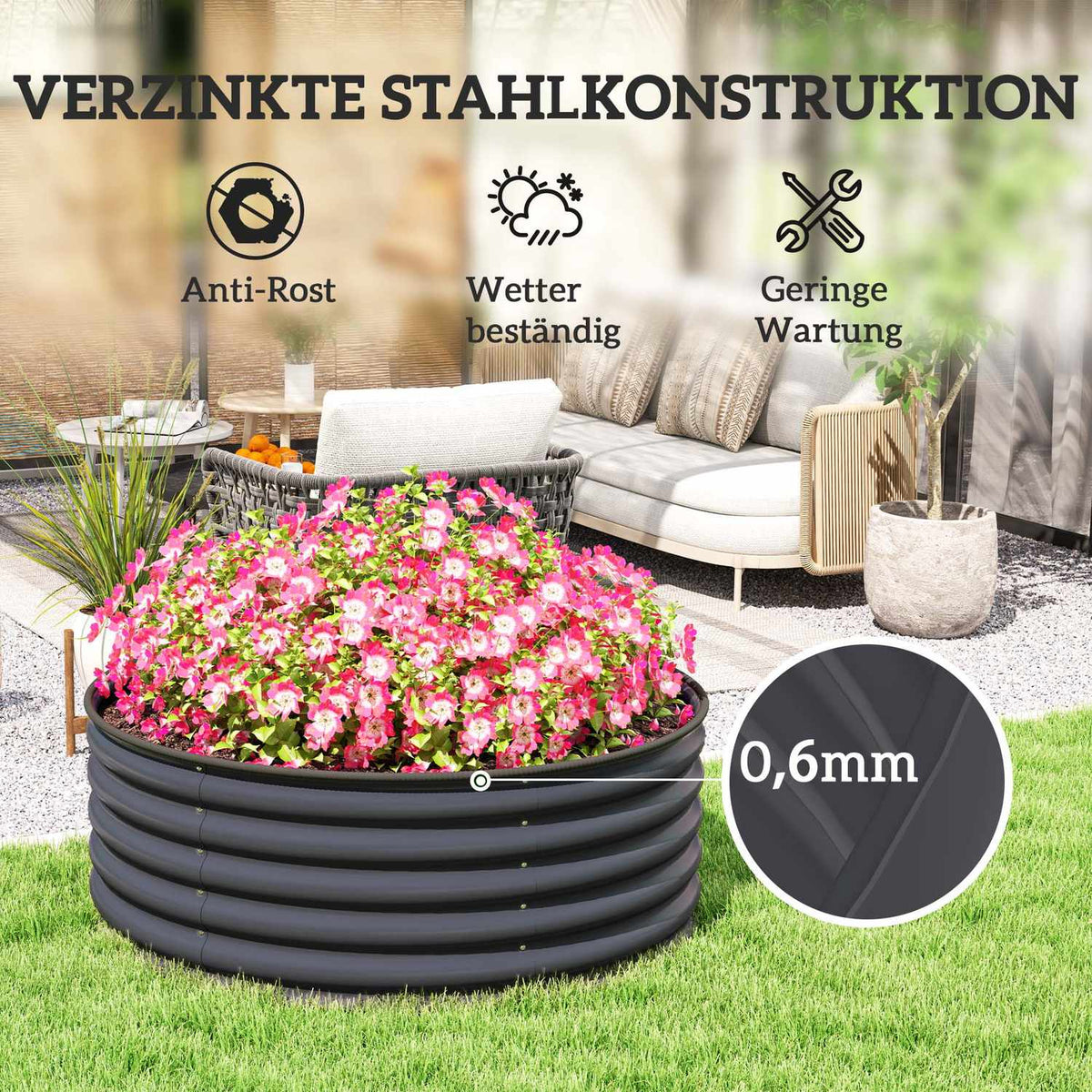 Raised bed made of steel, plant bed, cold frame, garden bed, stackable, flower box, plug-in plant box, 120 x 120 x 43 cm, vegetable bed for garden, balcony, terrace, plant pot for flowers, plants