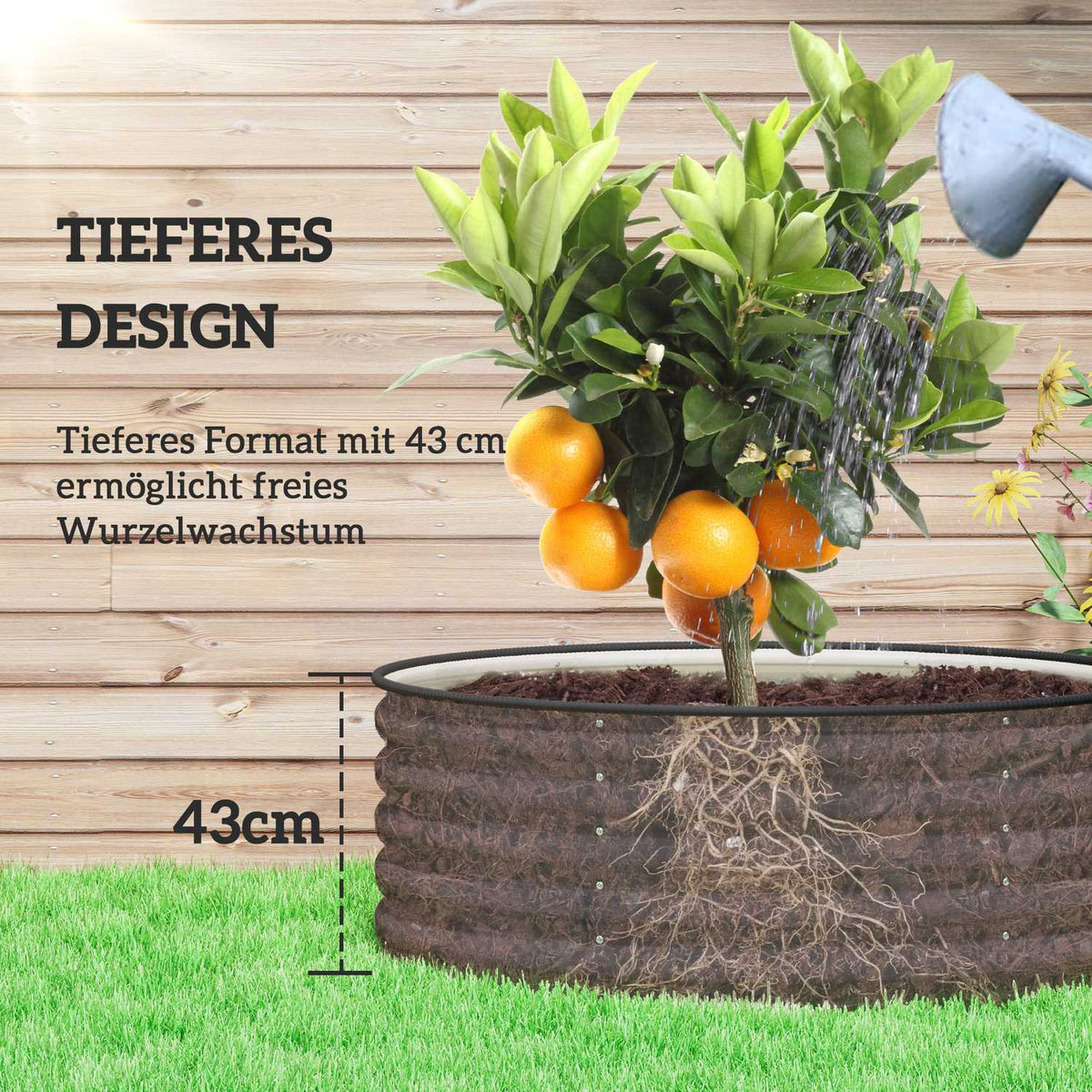Raised bed made of steel, plant bed, cold frame, garden bed, stackable, flower box, plug-in plant box, 120 x 120 x 43 cm, vegetable bed for garden, balcony, terrace, plant pot for flowers, plants