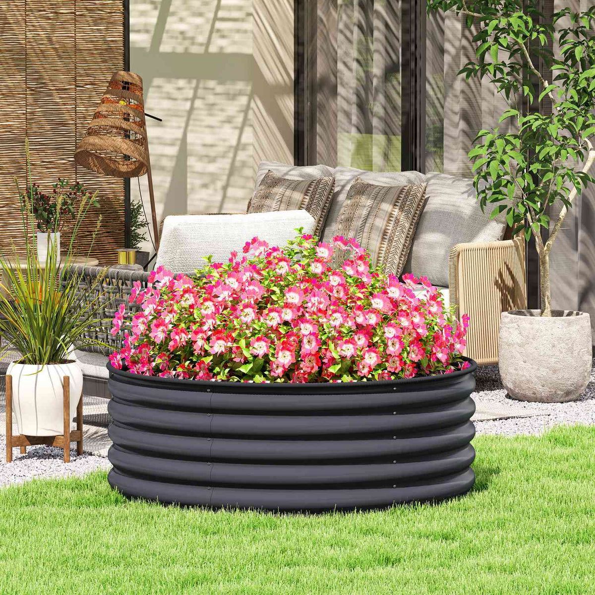 Raised bed made of steel, plant bed, cold frame, garden bed, stackable, flower box, plug-in plant box, 120 x 120 x 43 cm, vegetable bed for garden, balcony, terrace, plant pot for flowers, plants