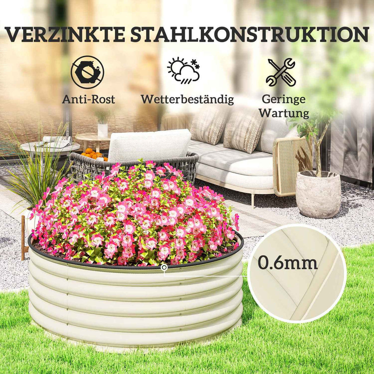 Raised bed made of steel, plant bed, cold frame, garden bed, stackable, flower box, plug-in plant box, 120 x 120 x 43 cm, vegetable bed for garden, balcony, terrace, plant pot for flowers, plants