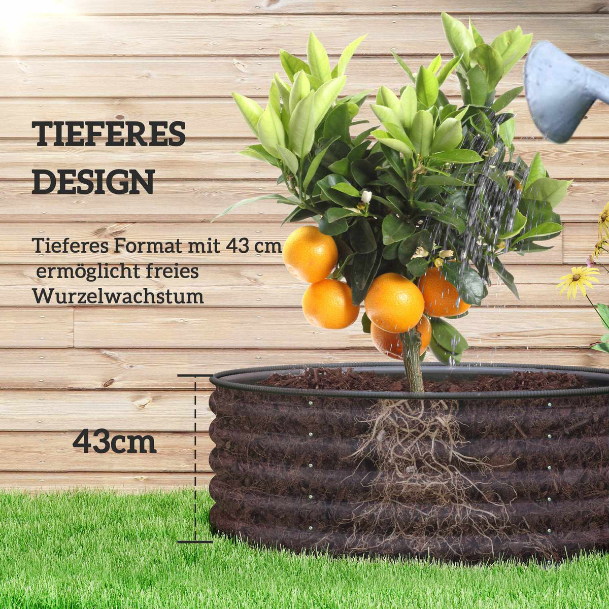 Raised bed made of steel, plant bed, cold frame, garden bed, stackable, flower box, plug-in plant box, 120 x 120 x 43 cm, vegetable bed for garden, balcony, terrace, plant pot for flowers, plants