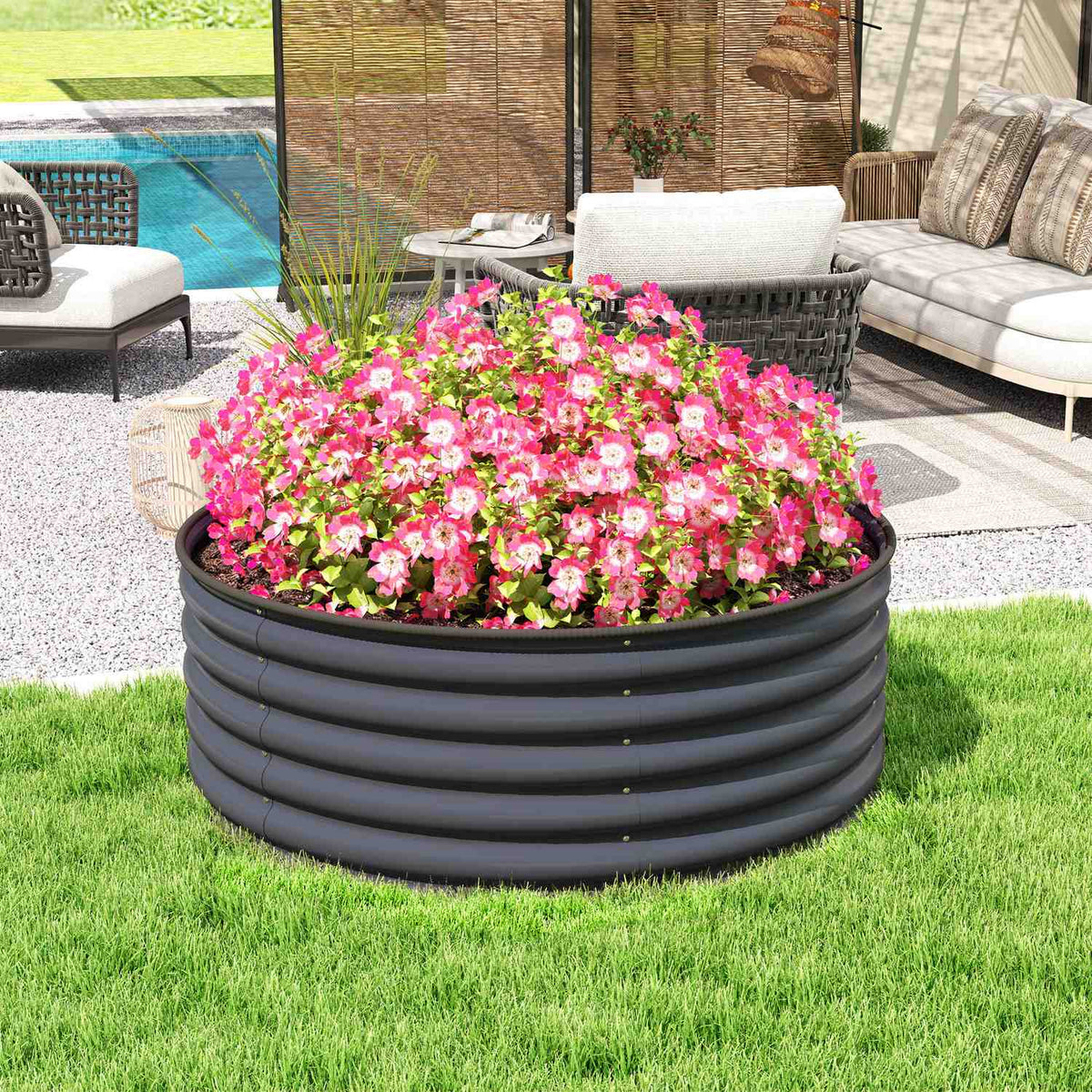 Raised bed made of steel, plant bed, cold frame, garden bed, stackable, flower box, plug-in plant box, 120 x 120 x 43 cm, vegetable bed for garden, balcony, terrace, plant pot for flowers, plants
