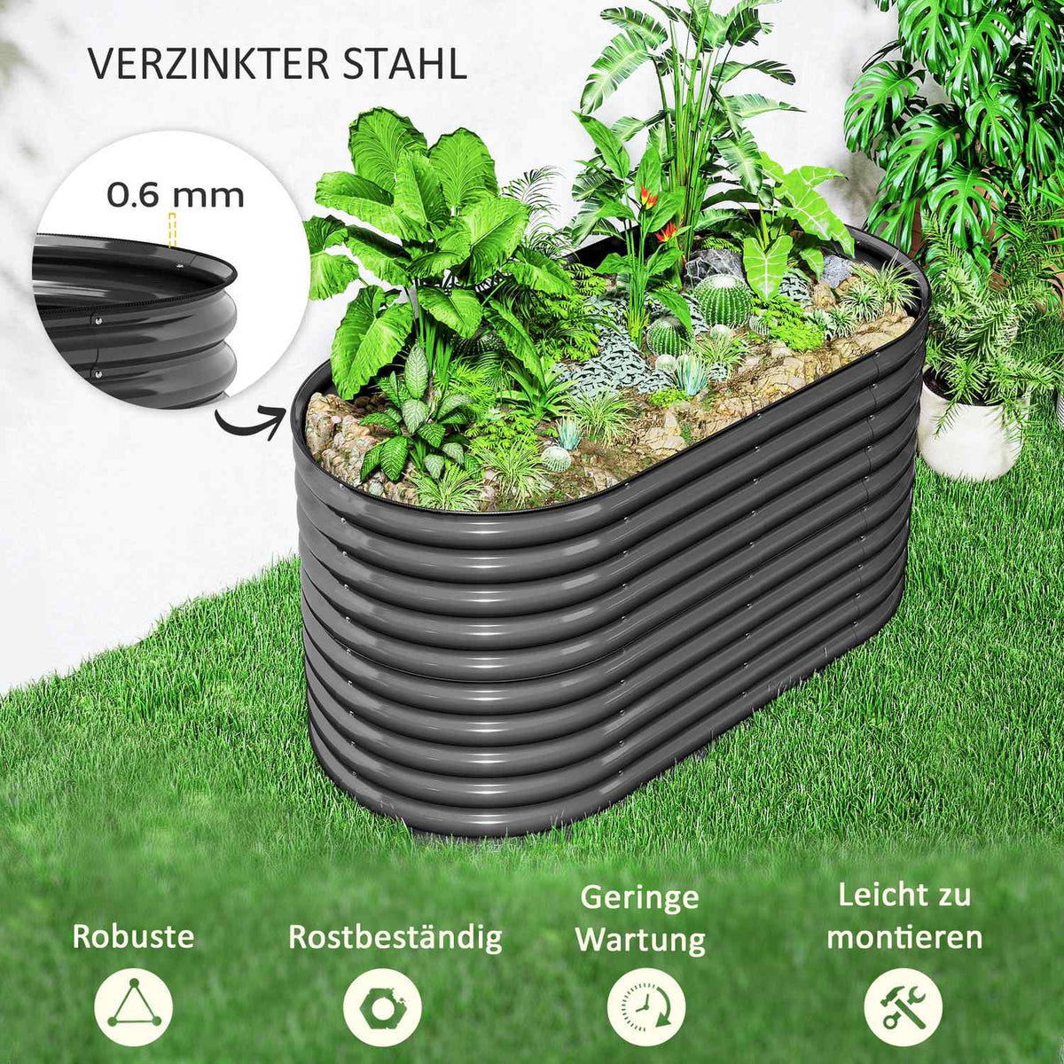 Raised bed made of steel, plant bed, cold frame, garden bed, stackable, flower box, plug-in plant box, 160 x 80 x 80 cm, vegetable bed for garden, balcony, terrace, plant pot for flowers, plants
