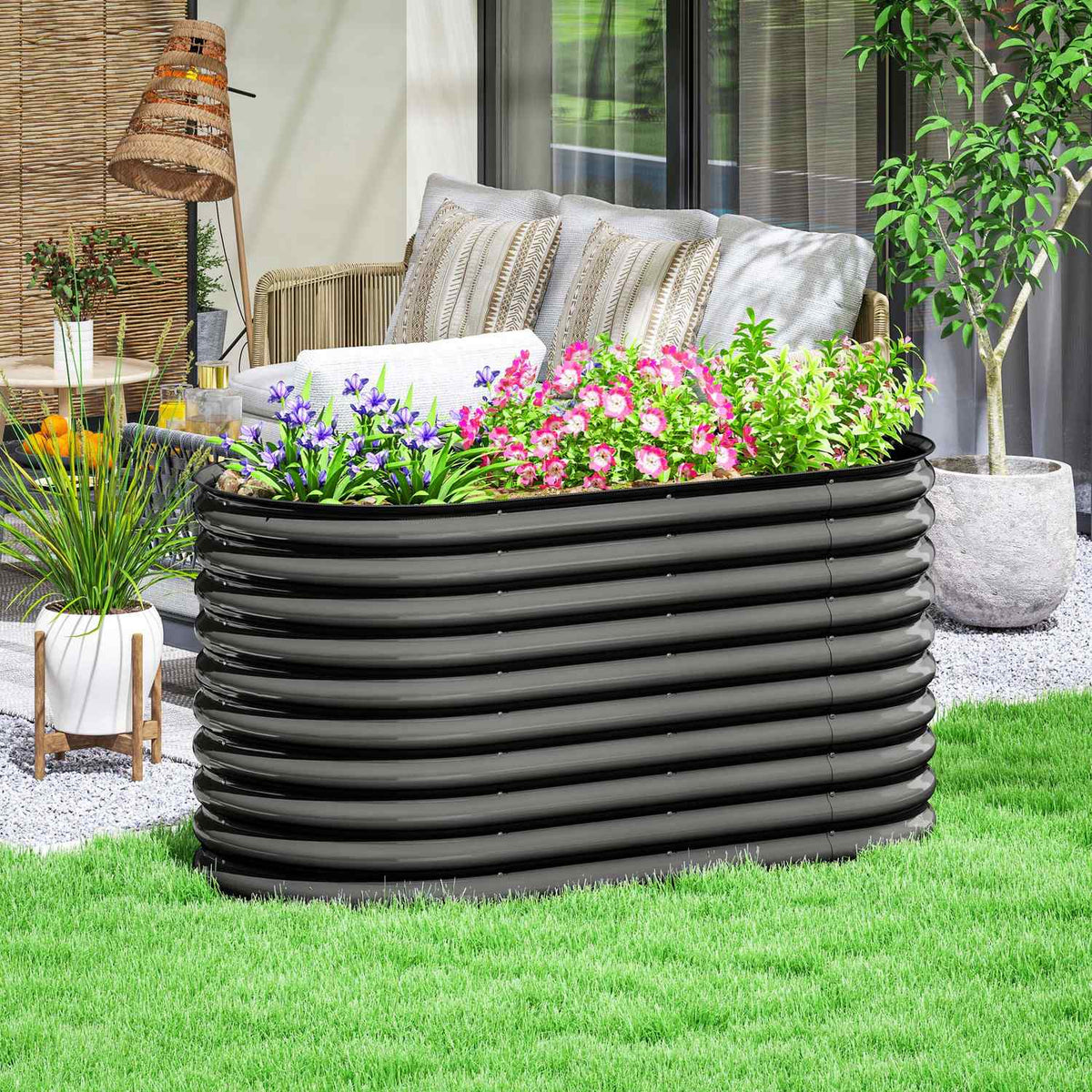 Raised bed made of steel, plant bed, cold frame, garden bed, stackable, flower box, plug-in plant box, 160 x 80 x 80 cm, vegetable bed for garden, balcony, terrace, plant pot for flowers, plants