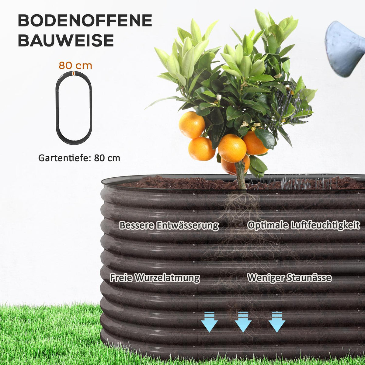 Raised bed made of steel, plant bed, cold frame, garden bed, stackable, flower box, plug-in plant box, 160 x 80 x 80 cm, vegetable bed for garden, balcony, terrace, plant pot for flowers, plants