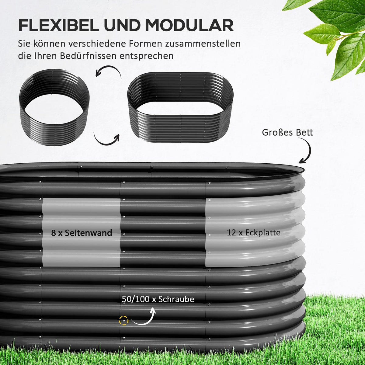 Raised bed made of steel, plant bed, cold frame, garden bed, stackable, flower box, plug-in plant box, 160 x 80 x 80 cm, vegetable bed for garden, balcony, terrace, plant pot for flowers, plants