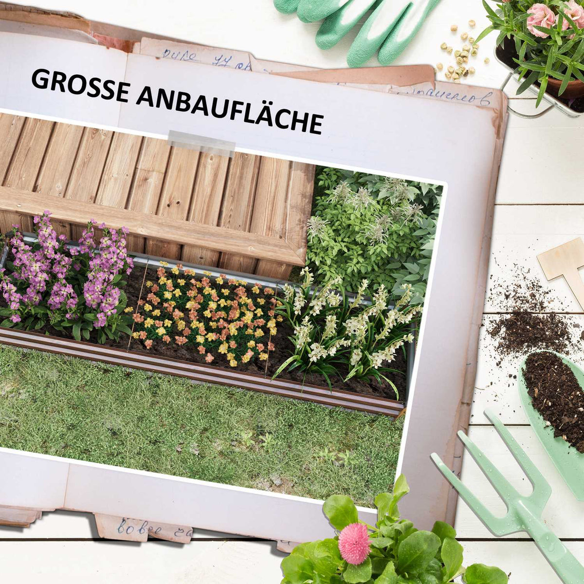 Raised bed made of steel, plant box with open bottom, flower box in wood look, vegetable bed & herb bed for balcony & garden, dark brown |