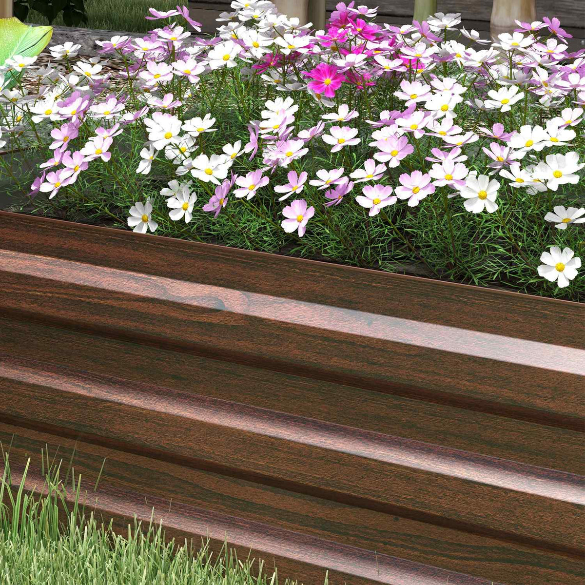 Raised bed made of steel, plant box with open bottom, flower box in wood look, vegetable bed & herb bed for balcony & garden, dark brown |