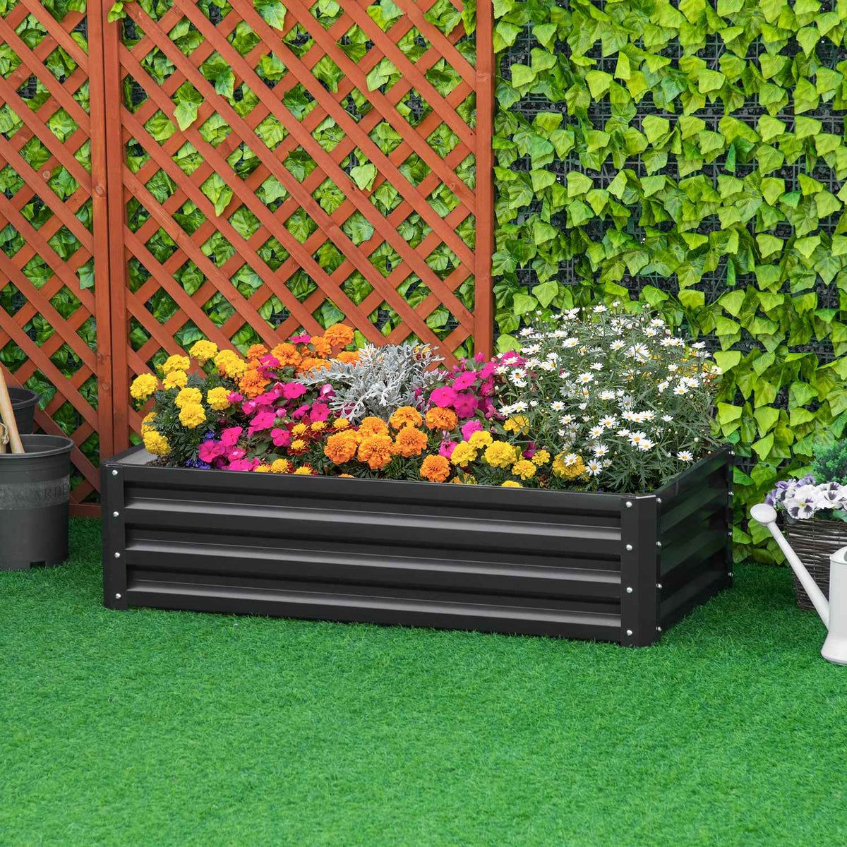 Raised bed made of steel, rustproof plant box 120 x 60 x 30.5 cm, open vegetable bed & herb bed for garden and balcony, gray
