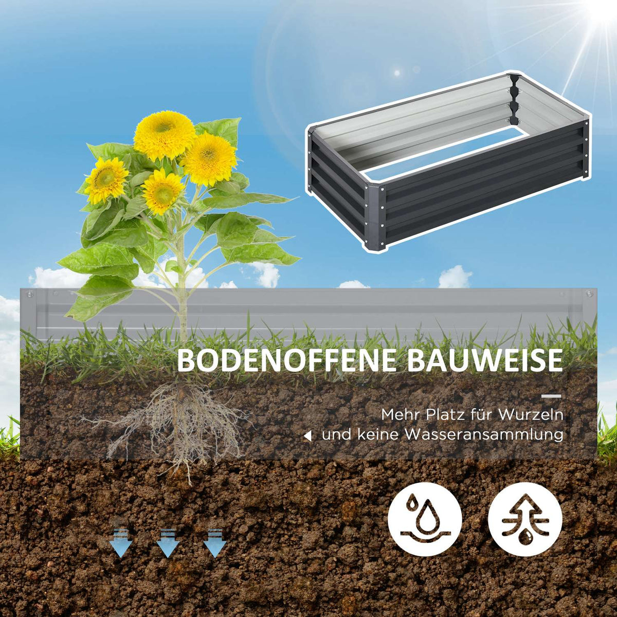 Raised bed made of steel, rustproof plant box 120 x 60 x 30.5 cm, open vegetable bed & herb bed for garden and balcony, gray