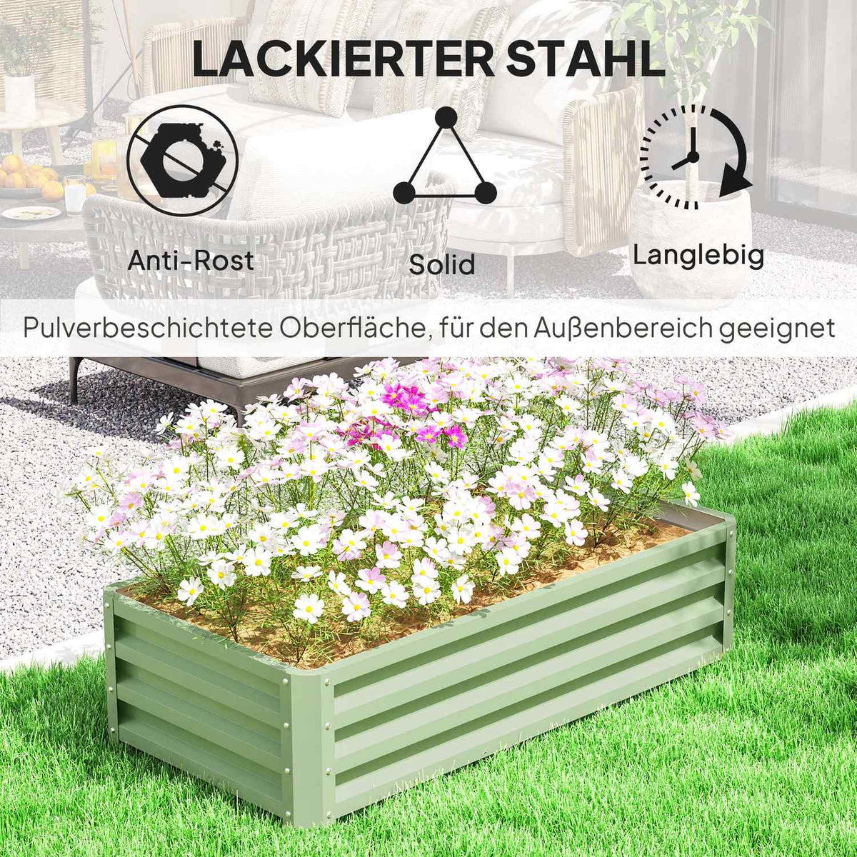 Raised bed made of steel, weather-resistant plant bed, cold frame, garden bed, flower box, rust-proof, plant box, plant pot, 120 x 60 x 30.5 cm for garden, balcony, vegetable bed for flowers, plants, vegetables