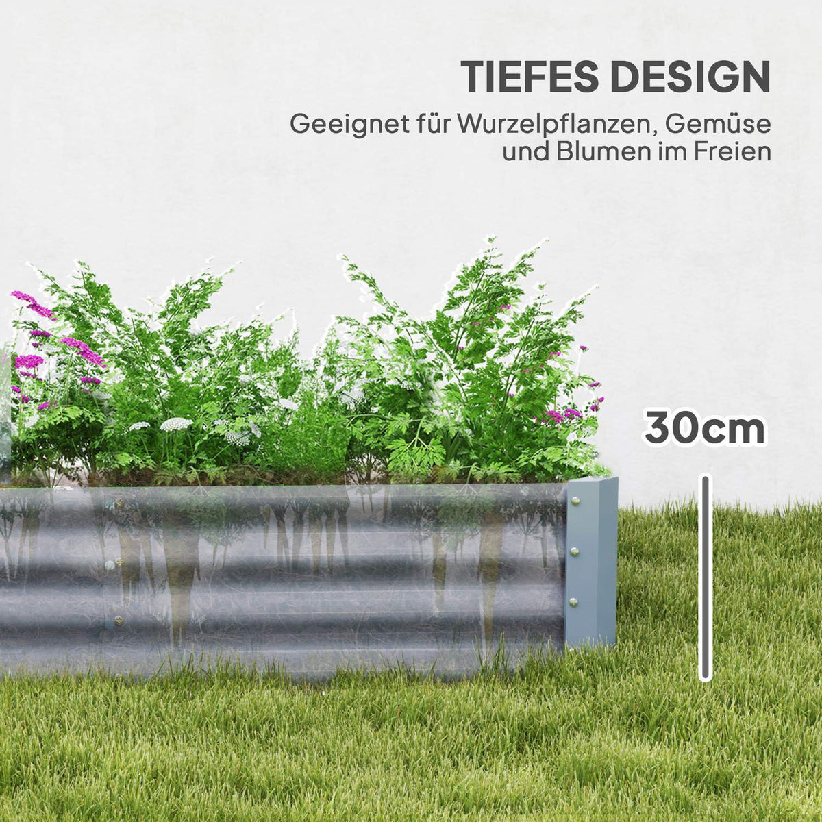 Raised bed made of steel, weather-resistant plant bed with anti-cut edge, cold frame, garden bed, rust-proof plant box, plant pot, 240 x 120 x 30 cm for garden, balcony, vegetable bed for flowers, vegetables