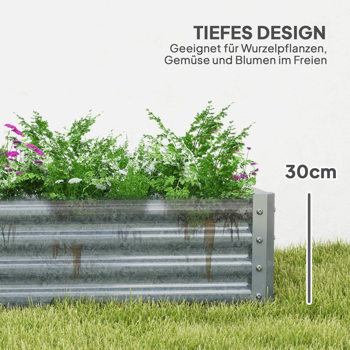 Raised bed made of steel, weather-resistant plant bed with anti-cutting edge, cold frame, garden bed, rust-proof plant box, plant pot, 180 x 90 x 30 cm for garden, balcony, vegetable bed for flowers, vegetables