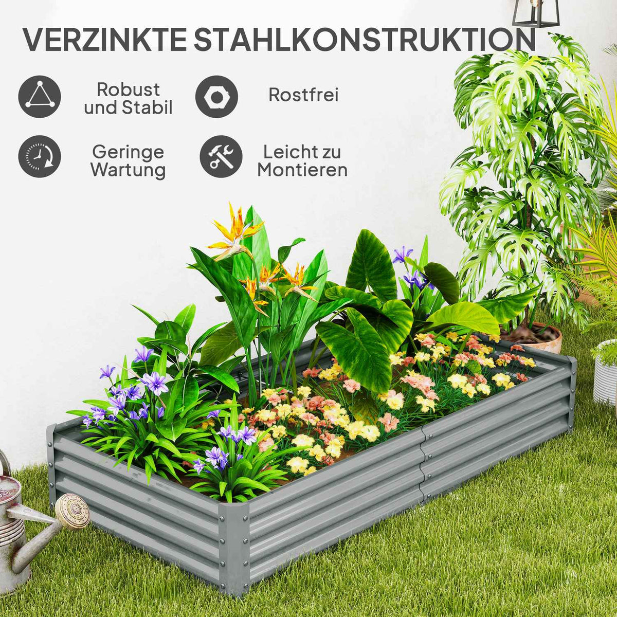Raised bed made of steel, weather-resistant plant bed with anti-cutting edge, cold frame, garden bed, rust-proof plant box, plant pot, 180 x 90 x 30 cm for garden, balcony, vegetable bed for flowers, vegetables