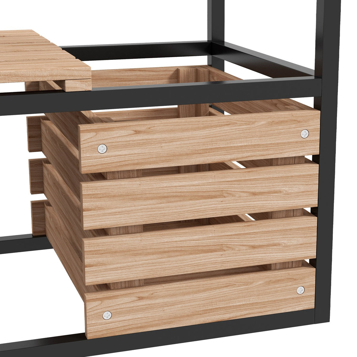 Raised bed made of wood, 2-tier flower box with shelf, raised vegetable bed with inner fleece, herb bed, light brown, 83 x 39 x 100 cm