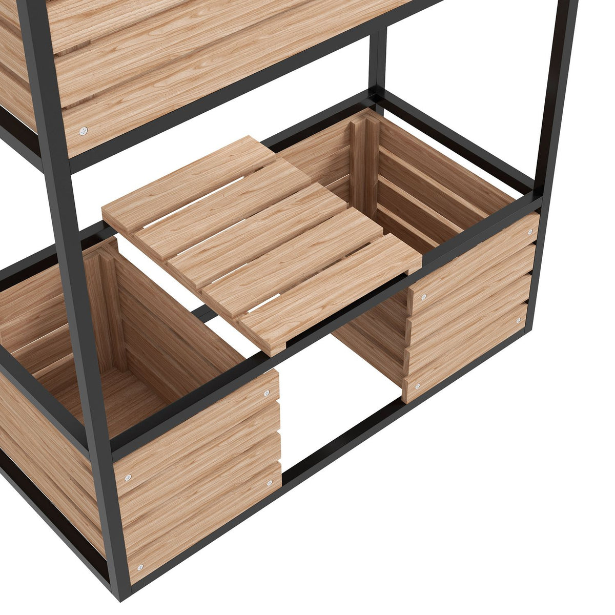 Raised bed made of wood, 2-tier flower box with shelf, raised vegetable bed with inner fleece, herb bed, light brown, 83 x 39 x 100 cm