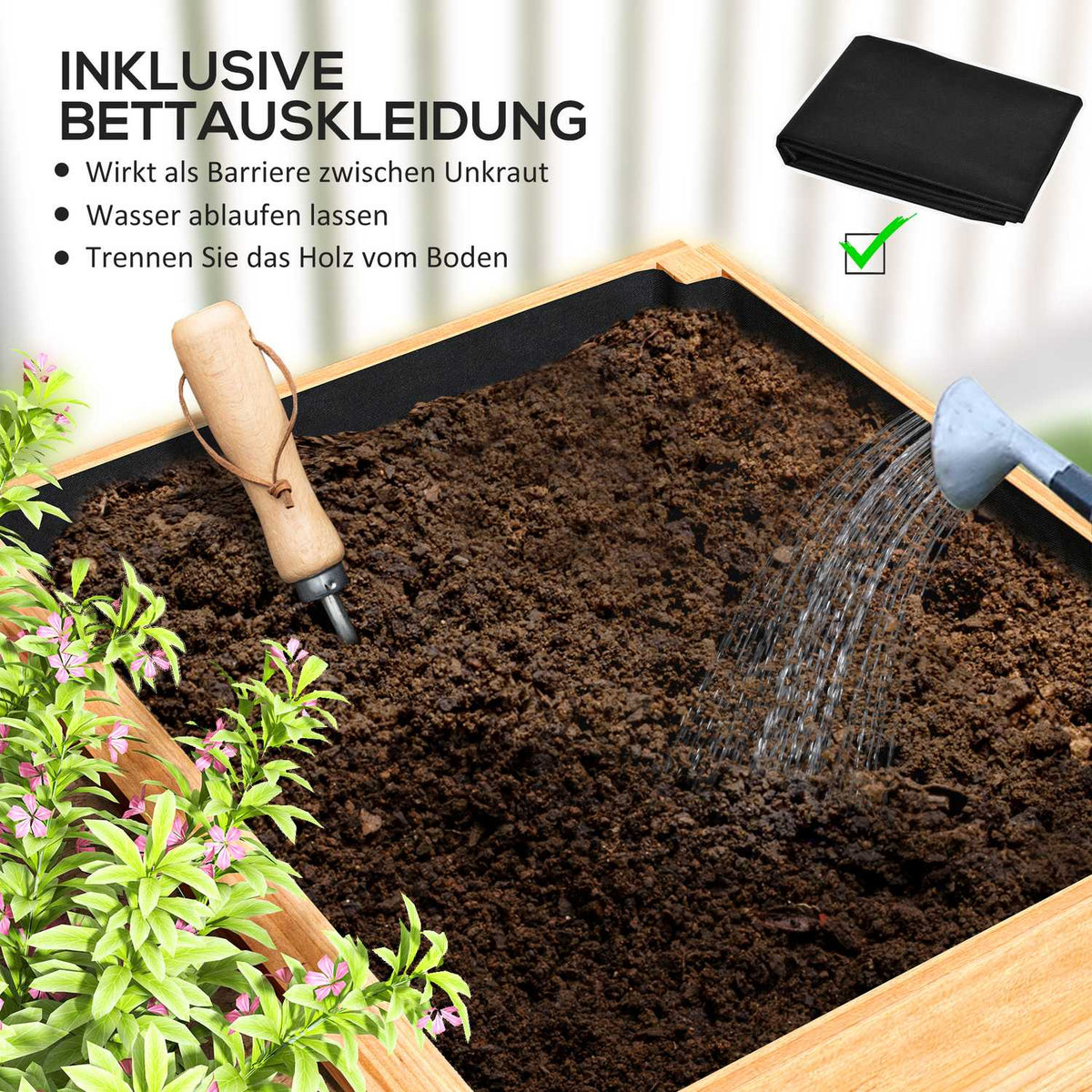 Raised bed made of wood, plant bed cold frame with 3 planting zones, garden bed flower box, plant box 140 x 60 x 40cm vegetable bed for garden balcony terrace, plant pot for flowers, plants, fruit