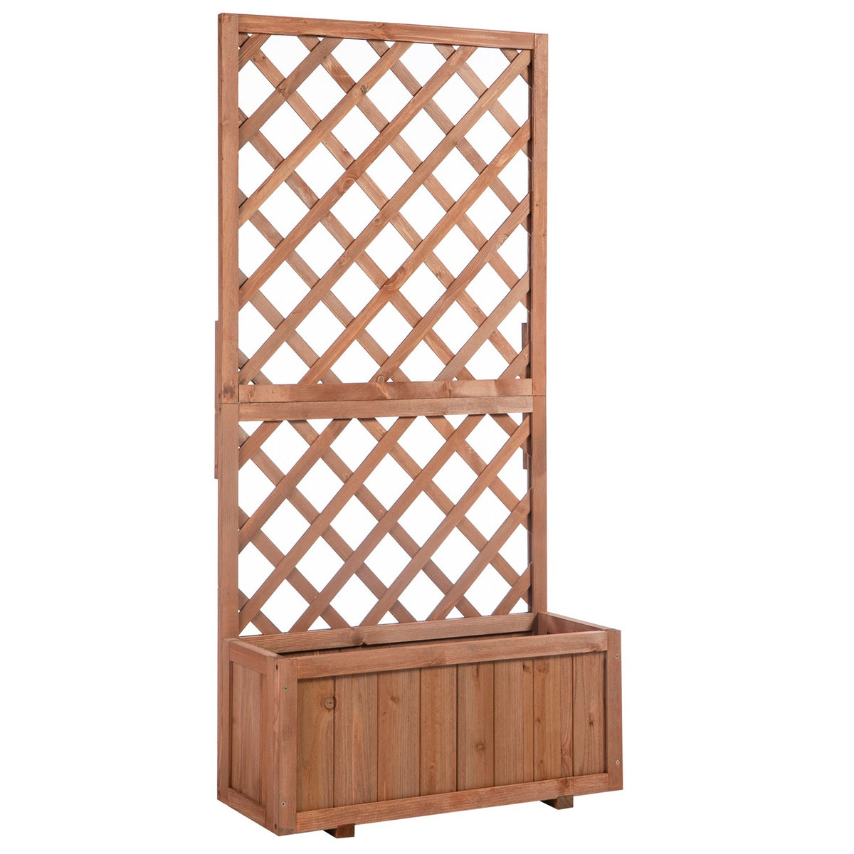 Raised bed, plant box with trellis, flower box, rose arch with trellis for climbing plants, wood, natural, 72.5x31.5x149.5cm