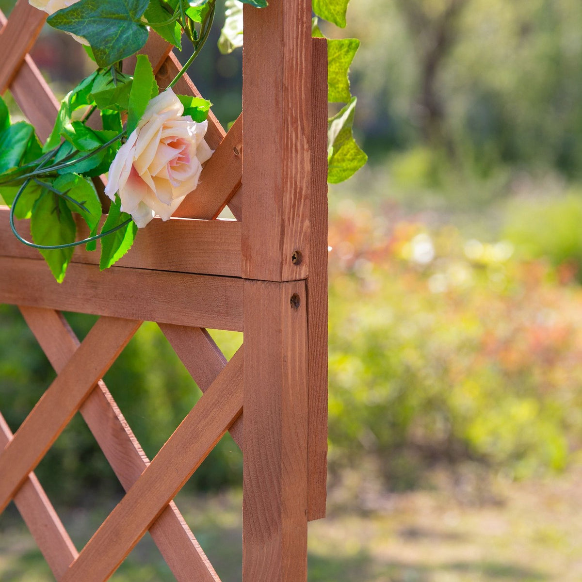 Raised bed, plant box with trellis, flower box, rose arch with trellis for climbing plants, wood, natural, 72.5x31.5x149.5cm