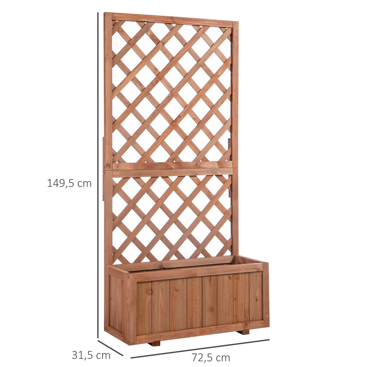 Raised bed, plant box with trellis, flower box, rose arch with trellis for climbing plants, wood, natural, 72.5x31.5x149.5cm