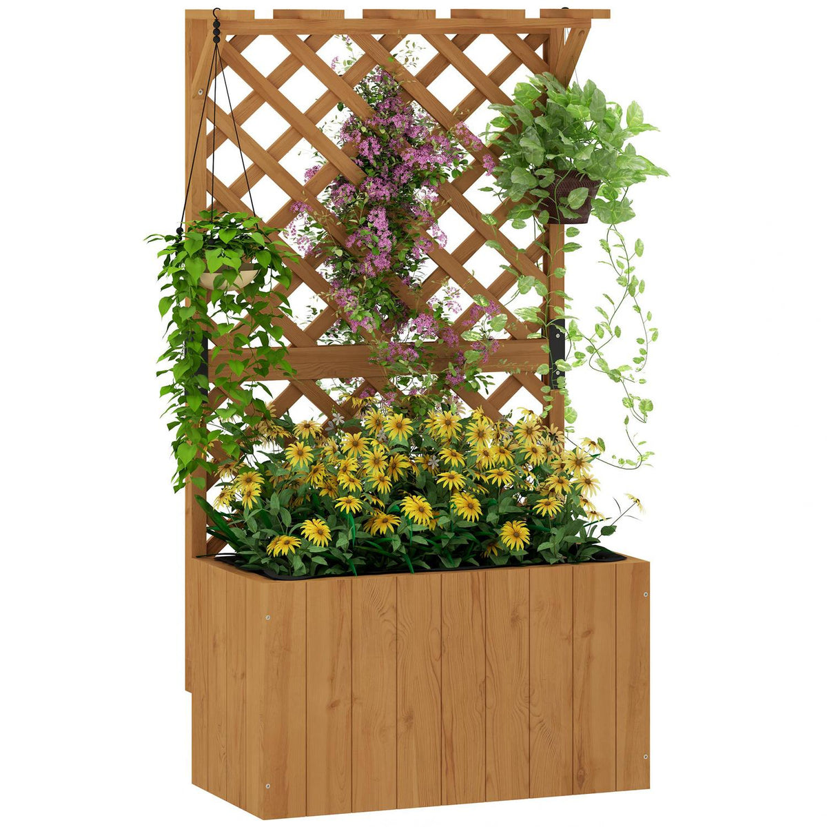 Raised bed plant box with trellis roof trellis plant pot flower box wood, garden trellis 64 x 33 x 122cm for garden balcony terrace, flower pot for climbing plants basket plants, flowers